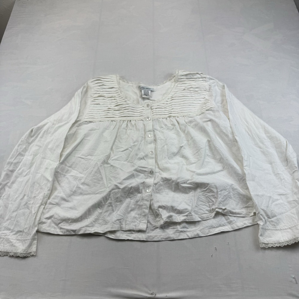 Laura Ashley Womens White Cotton Lace Pintuck Button Peasant Blouse XL